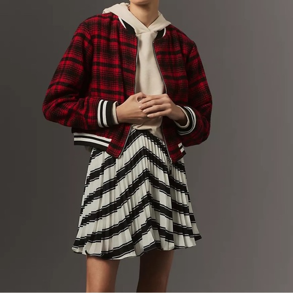 Maeve Red and Black Plaid Bomber Jacket - Picture 4 of 10
